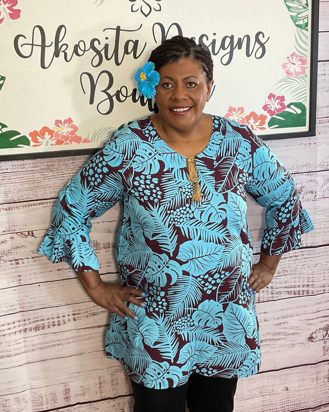 TURQUOISE MAROON DRAWSTRING KAFTAN