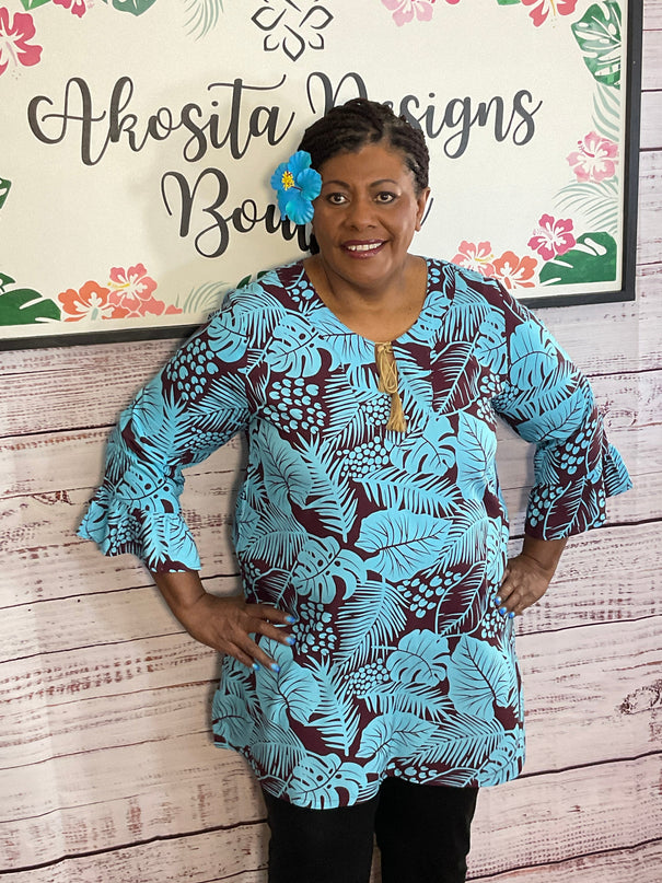 TURQUOISE MAROON DRAWSTRING KAFTAN