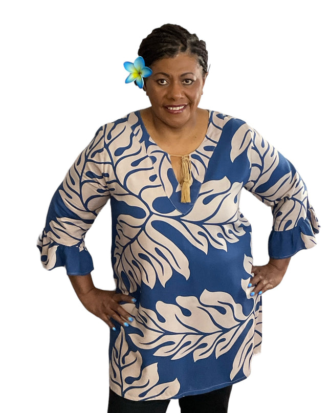 NAVY  BROWN DRAWSTRING KAFTAN