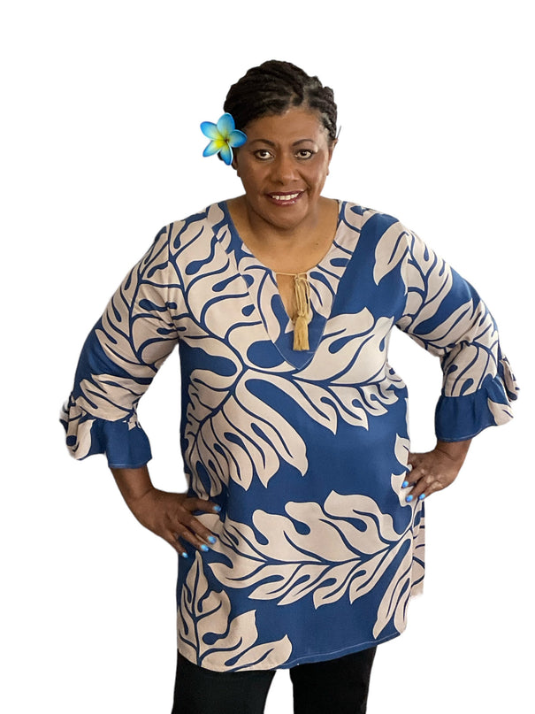 NAVY  BROWN DRAWSTRING KAFTAN