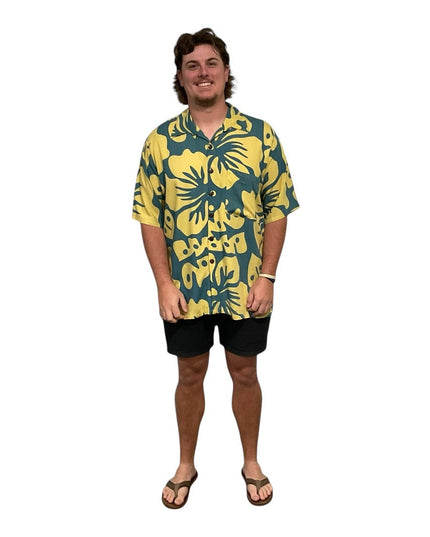 YELLOW HIBISCUS PRINT MEN'S SHIRT