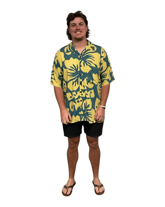 YELLOW HIBISCUS PRINT MEN'S SHIRT