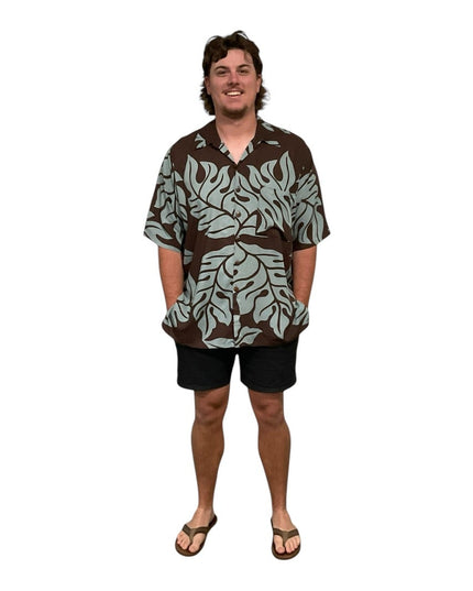 BROWN MONSTERA PRINT MEN'S SHIRT