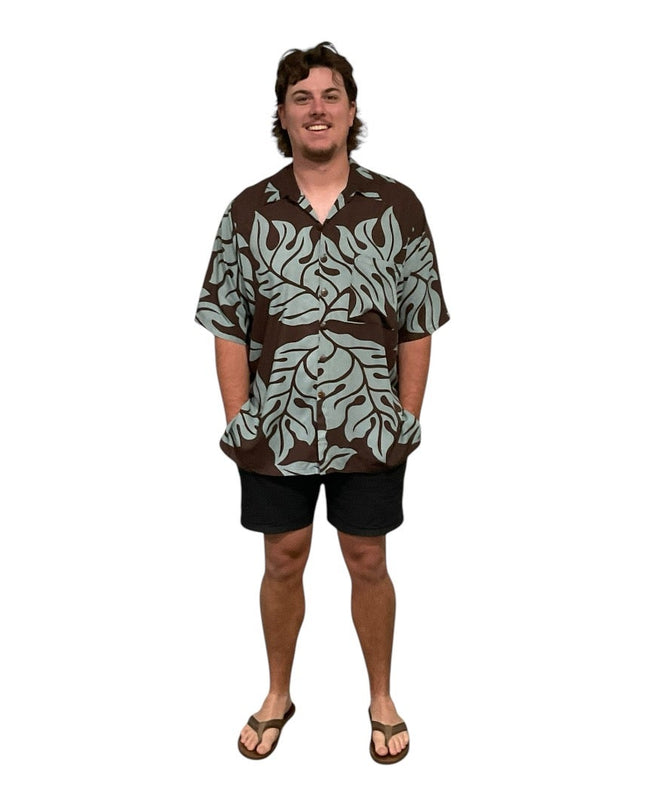 BROWN MONSTERA PRINT MEN'S SHIRT