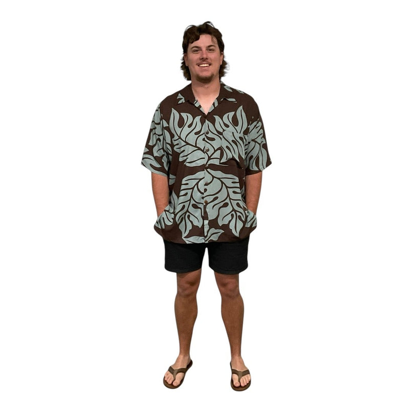 BROWN MONSTERA PRINT MEN'S SHIRT