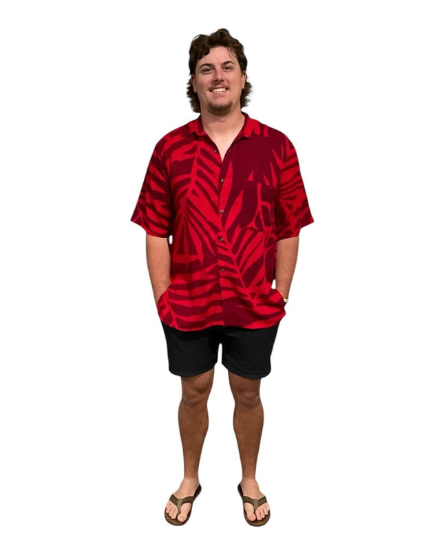 Fern print red men's shirt