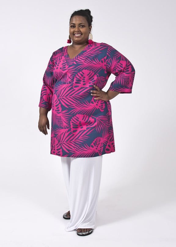 NAVY PINK V-NECK TOP