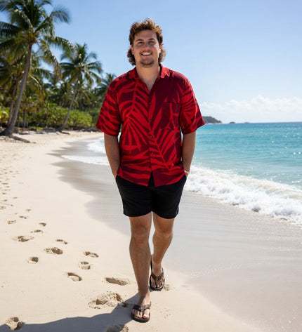 Fern print red men's shirt