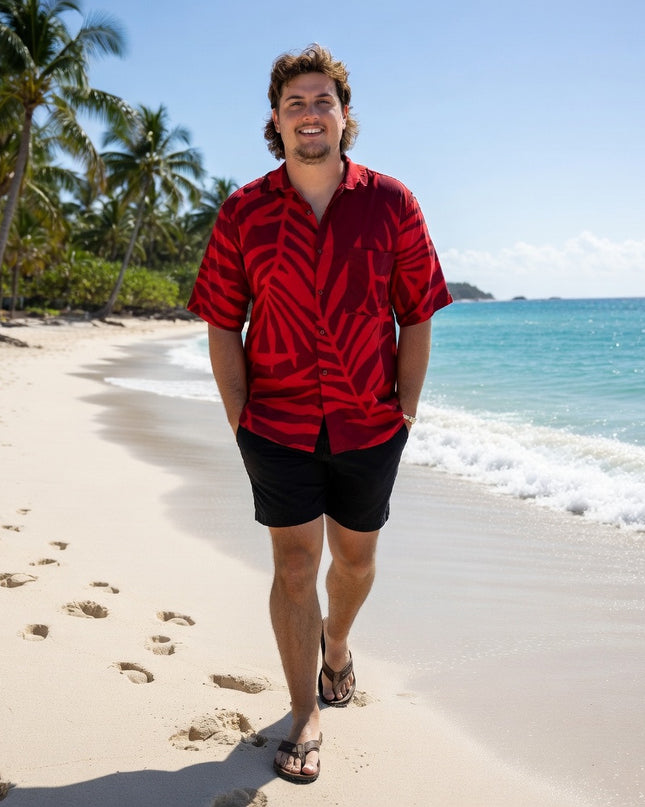 Fern print red men's shirt