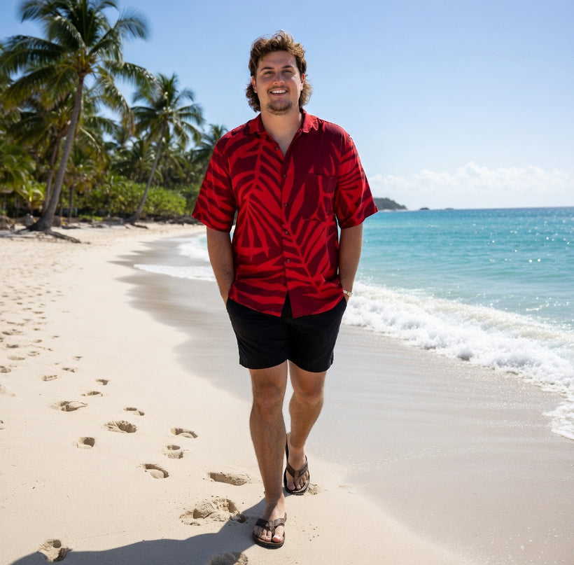 Fern print red men's shirt