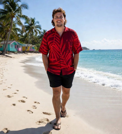 Fern print red men's shirt