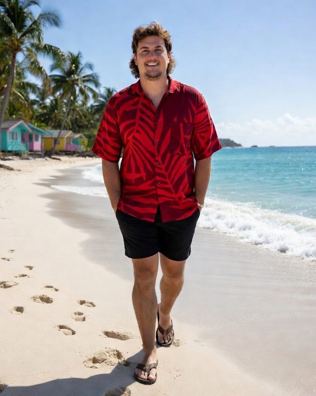 Fern print red men's shirt