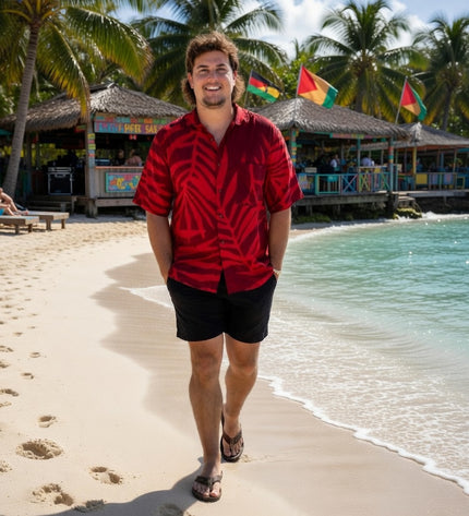 Fern print red men's shirt