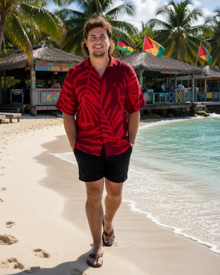 Fern print red men's shirt