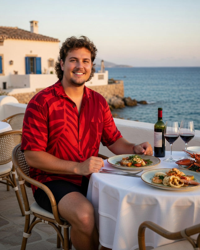 Fern print red men's shirt