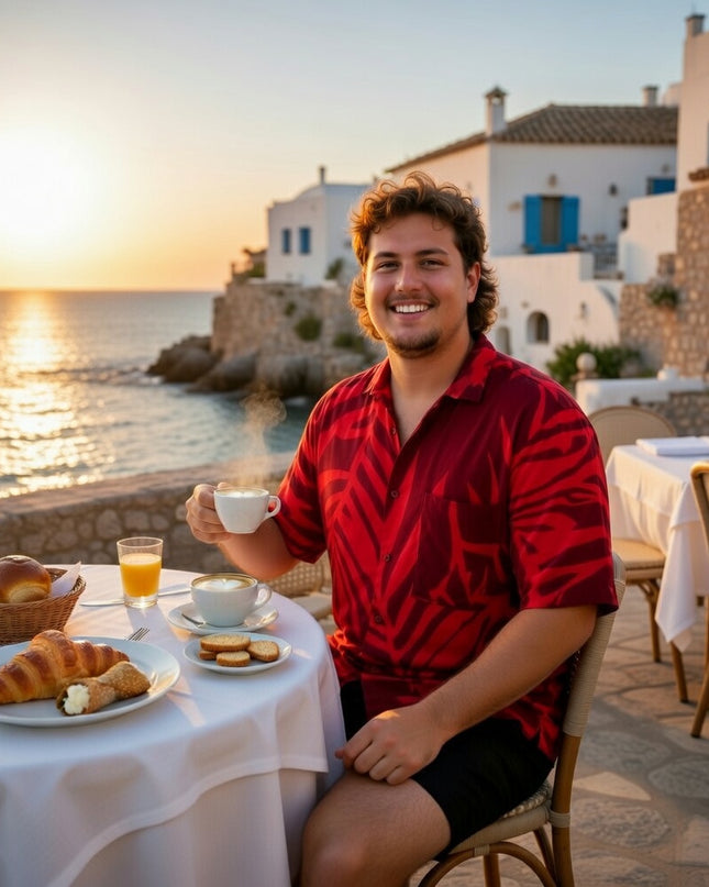 Fern print red men's shirt