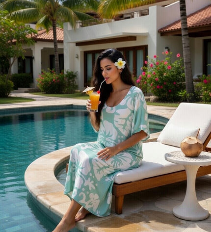 Tropical Hibiscus Rayon Maxi Dress-Lightweight Beach & Resort Wear