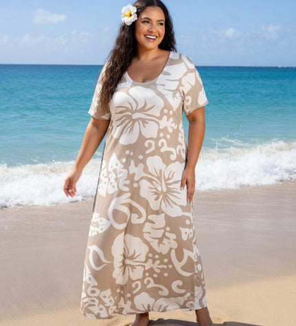 Tropical Hibiscus Rayon Maxi Dress - Lightweight Beach & Resort Wear