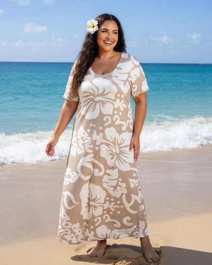 Tropical Hibiscus Rayon Maxi Dress - Lightweight Beach & Resort Wear