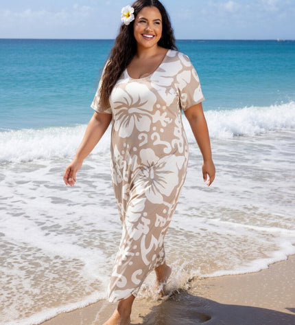 Tropical Hibiscus Rayon Maxi Dress - Lightweight Beach & Resort Wear