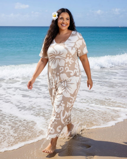 Tropical Hibiscus Rayon Maxi Dress - Lightweight Beach & Resort Wear