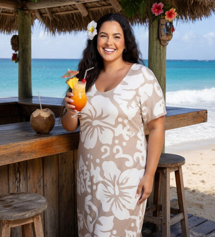 Tropical Hibiscus Rayon Maxi Dress - Lightweight Beach & Resort Wear