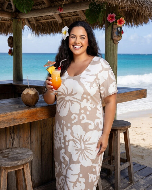 Tropical Hibiscus Rayon Maxi Dress - Lightweight Beach & Resort Wear