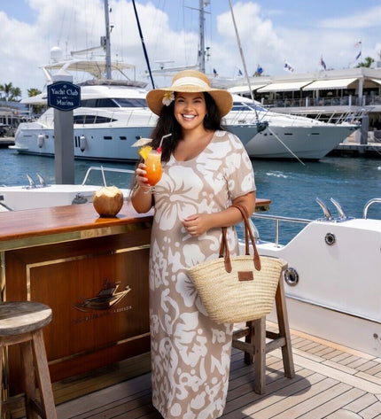 Tropical Hibiscus Rayon Maxi Dress - Lightweight Beach & Resort Wear