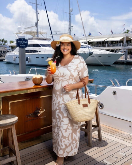 Tropical Hibiscus Rayon Maxi Dress - Lightweight Beach & Resort Wear
