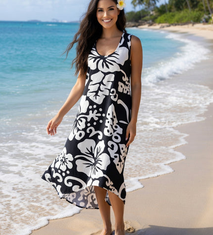 Sleeveless Hibiscus High-Low Dress