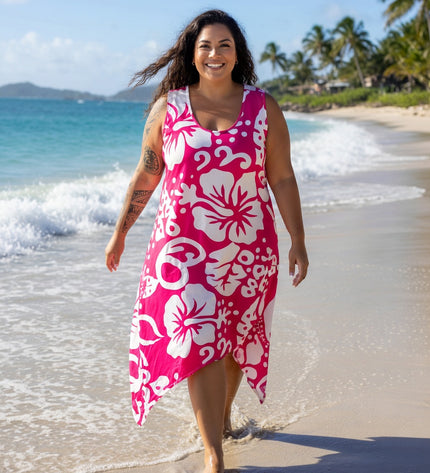 Sleeveless Hibiscus High-Low Dress - Tropical Beach & Resort Wear