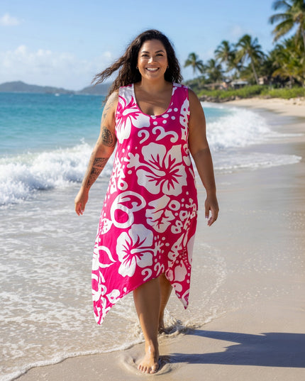 Sleeveless Hibiscus High-Low Dress - Tropical Beach & Resort Wear