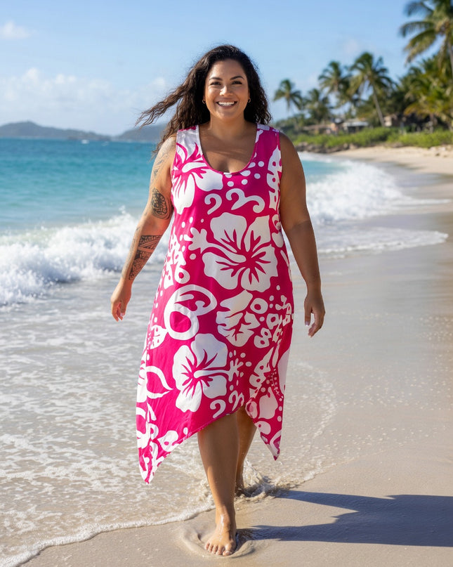 Sleeveless Hibiscus High-Low Dress - Tropical Beach & Resort Wear
