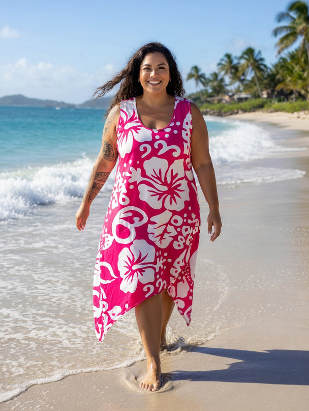 Sleeveless Hibiscus High-Low Dress - Tropical Beach & Resort Wear