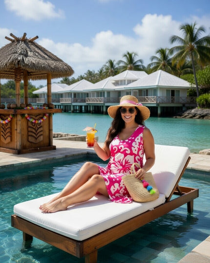 Sleeveless Hibiscus High-Low Dress - Tropical Beach & Resort Wear