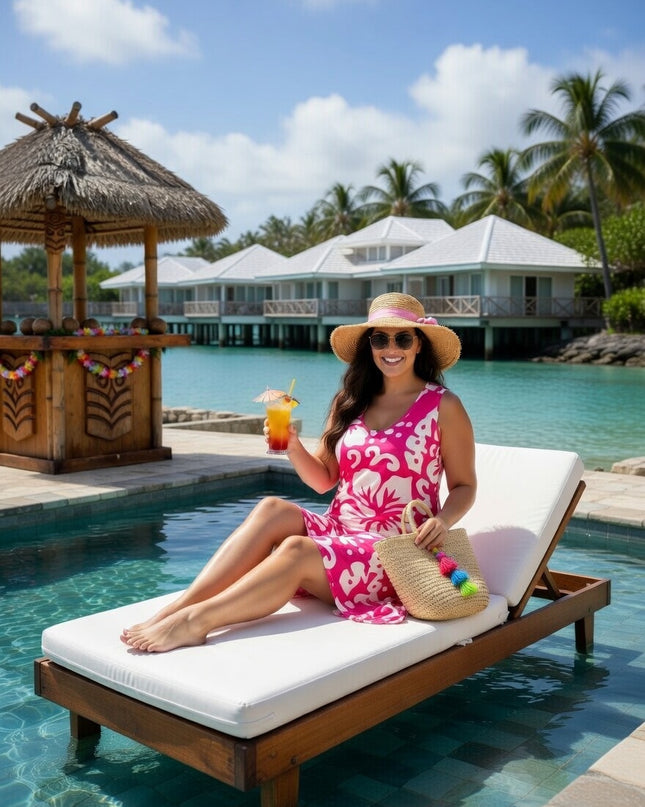 Sleeveless Hibiscus High-Low Dress - Tropical Beach & Resort Wear