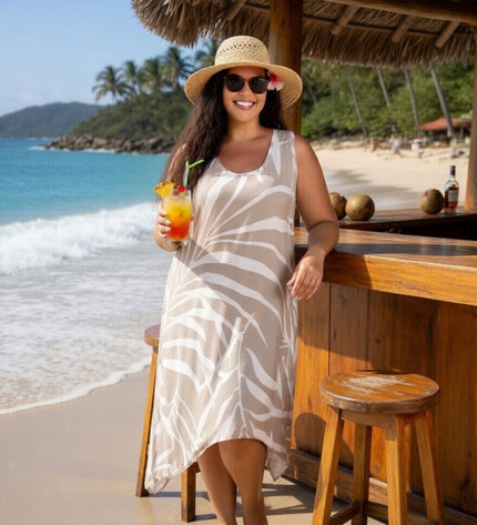 Sleeveless Fern High-Low Dress - Tropical Beach & Resort Wear