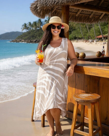 Sleeveless Fern High-Low Dress - Tropical Beach & Resort Wear