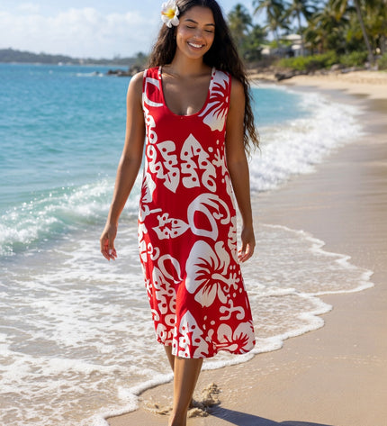 Island Breeze Sleeveless Hibiscus Dress