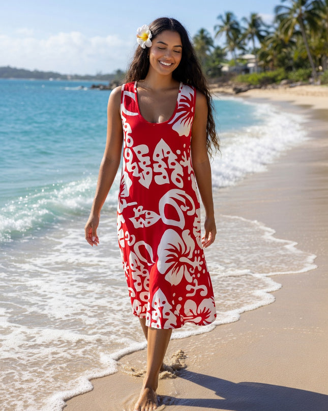 Island Breeze Sleeveless Hibiscus Dress