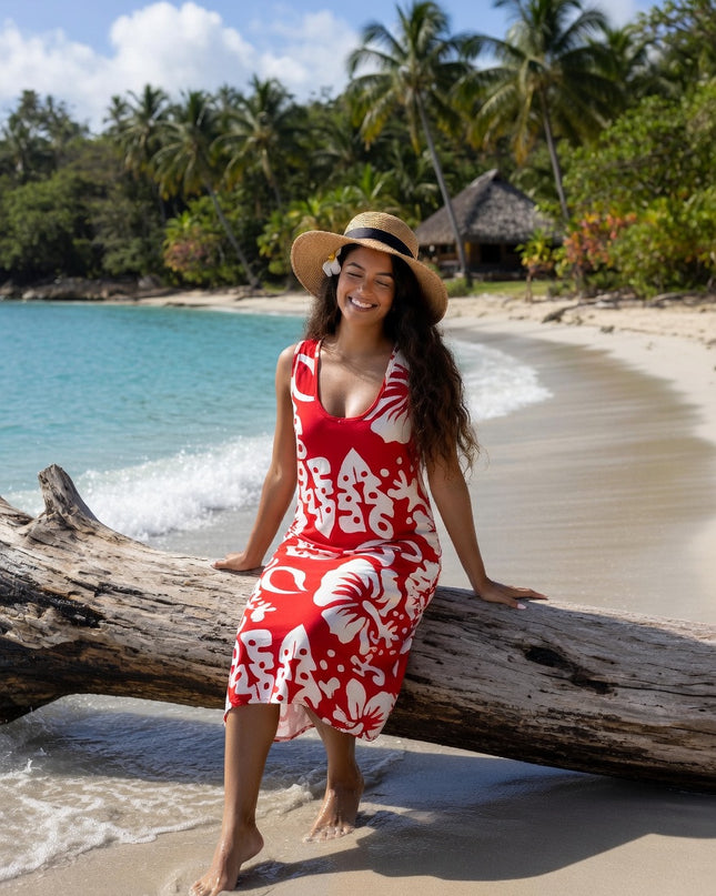 Island Breeze Sleeveless Hibiscus Dress