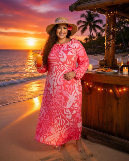 Pink And Red Tribal Chiffon Maxi Dress-Flowy, Lightweight & Effortless Elegant