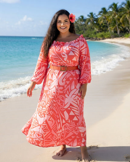 Pink And Red Tribal Chiffon Maxi Dress-Flowy, Lightweight & Effortless Elegant