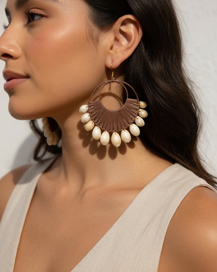 Boho Shell Fringe Statement Hoop Earrings