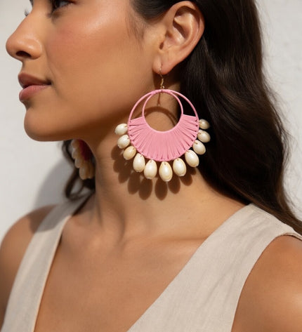 Boho Shell Fringe Statement Hoop Earrings