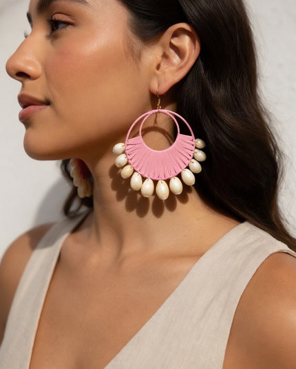 Boho Shell Fringe Statement Hoop Earrings