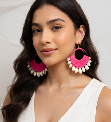 Boho Shell Fringe Statement Hoop Earrings