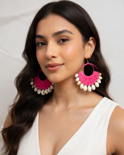 Boho Shell Fringe Statement Hoop Earrings