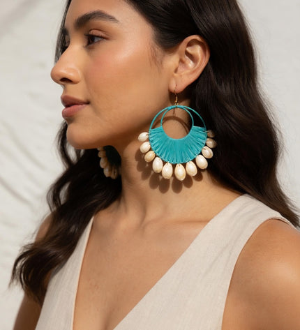 Boho Shell Fringe Statement Hoop Earrings