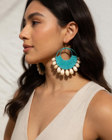 Boho Shell Fringe Statement Hoop Earrings